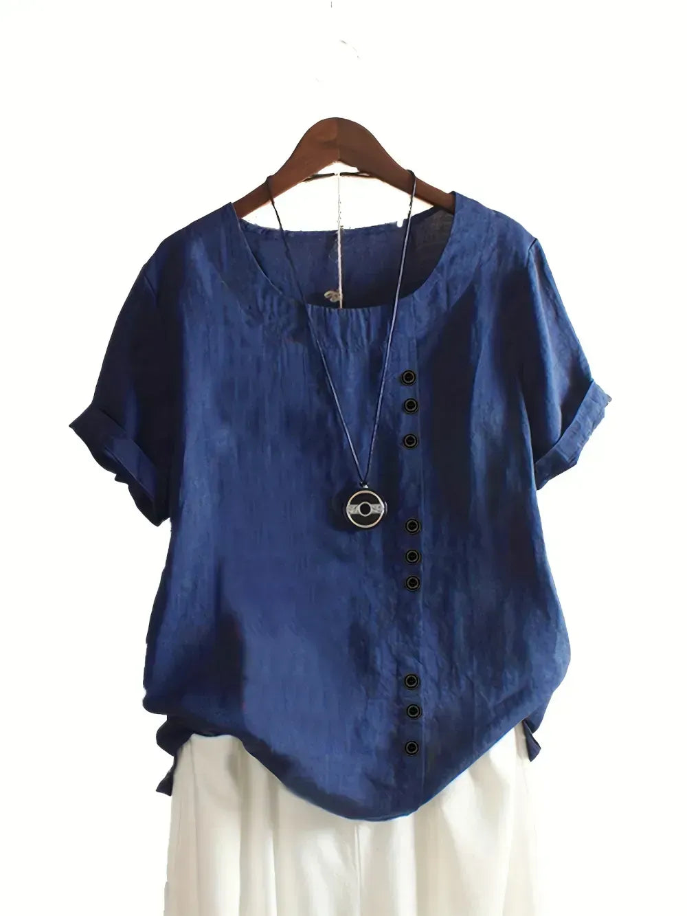 Plus Size Solid Button Decor Short Sleeve T-shirt, Women's Plus Casual Round Neck Tee
