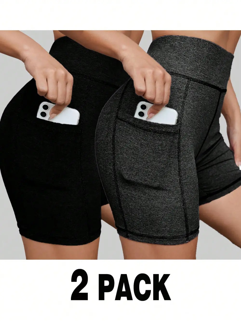 Summer;2 Packs Biker Shorts Women Waisted Yoga Compression Workout  Athletic Gym Leggings With One Pockets