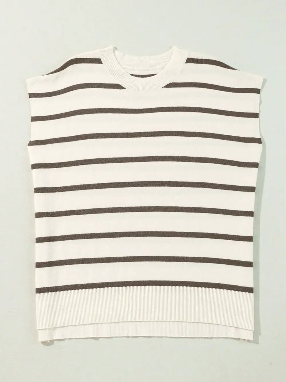 CILKOO Stripe Side Slits Crewneck Short Sleeve Sweater Tee