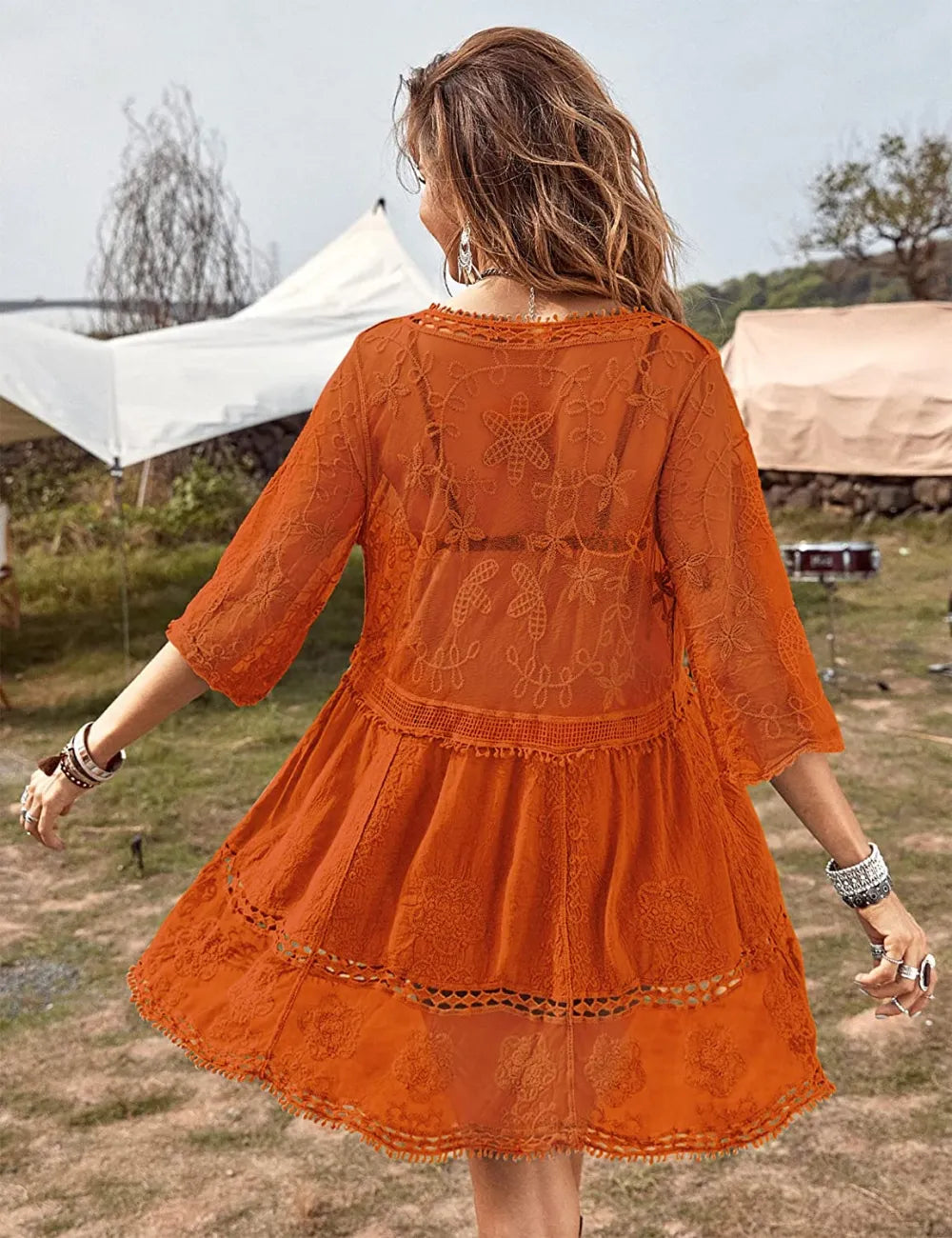 Women's Contrast Lace Bathing Suit Cover Up V-Neck Swimsuit Coverups Loose Swimwear Beach Dress Beachwear