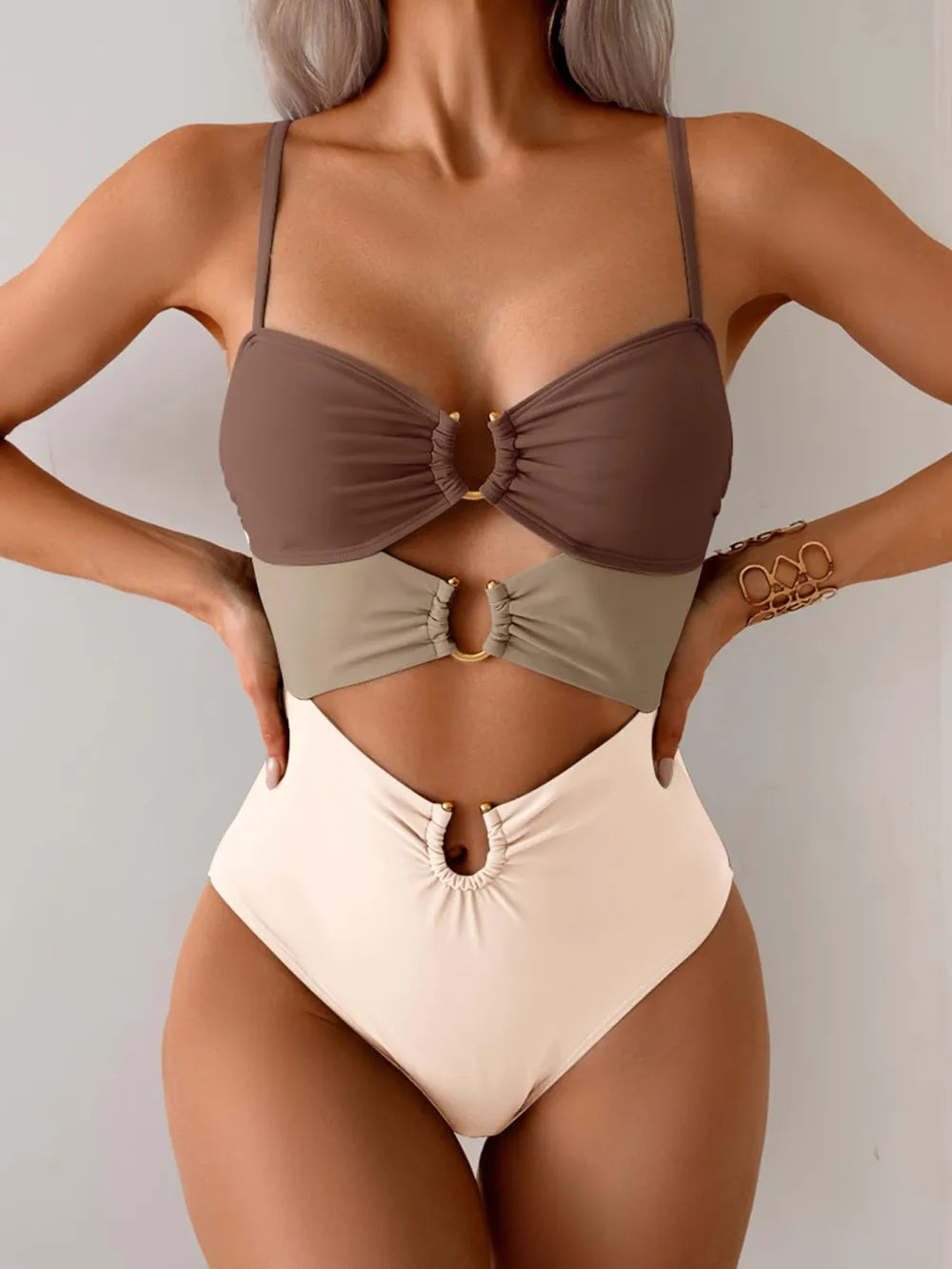 One Piece Swimsuit Ring Linked Monokini Sexy Bathing Suit Cutout Swim Suit