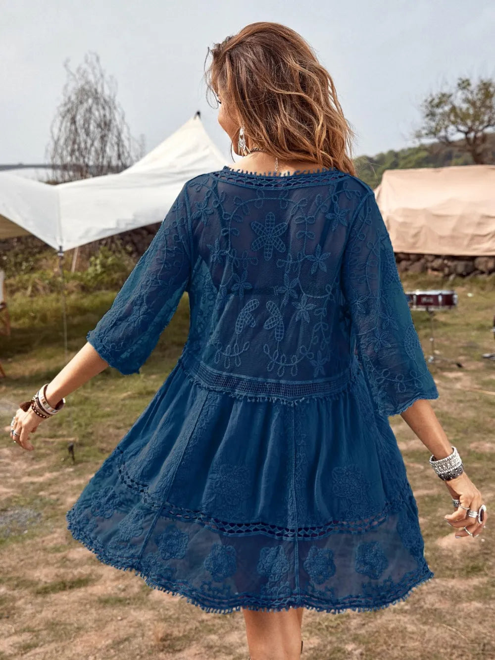 Women's Contrast Lace Bathing Suit Cover Up V-Neck Swimsuit Coverups Loose Swimwear Beach Dress Beachwear