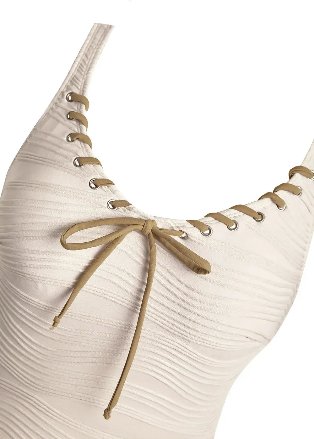 Jacquard Beige Bowknot One Piece Swimdress