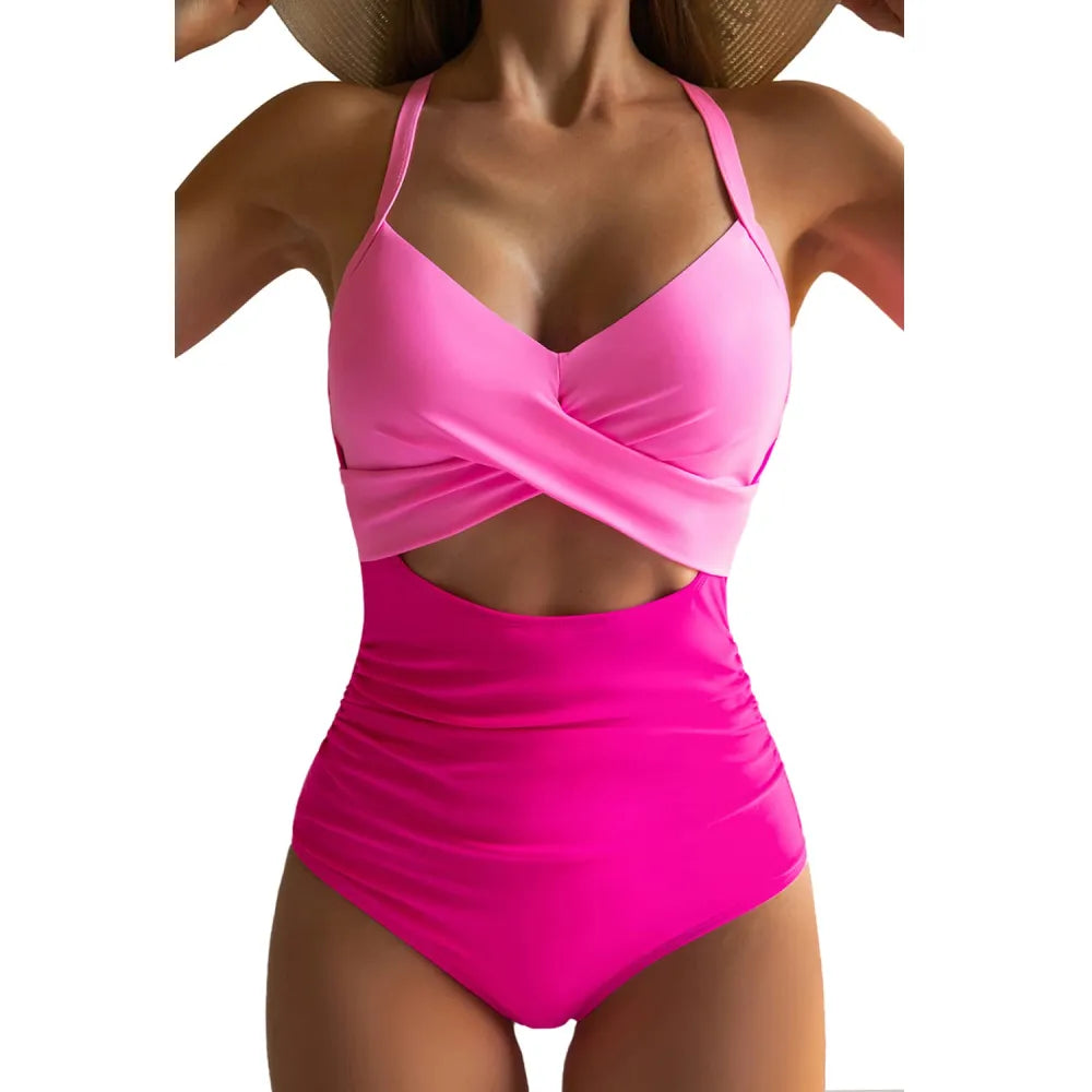 Women's One Piece Swimsuits Tummy Control Cutout High Waisted Bathing Suit Wrap Tie Back 1 Piece Swimsuit