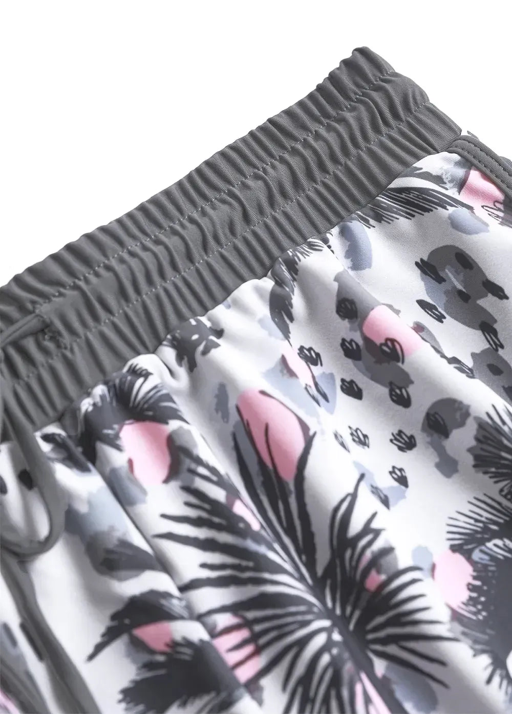 Bowknot Tropical Plants Print Grey Tankini Set
