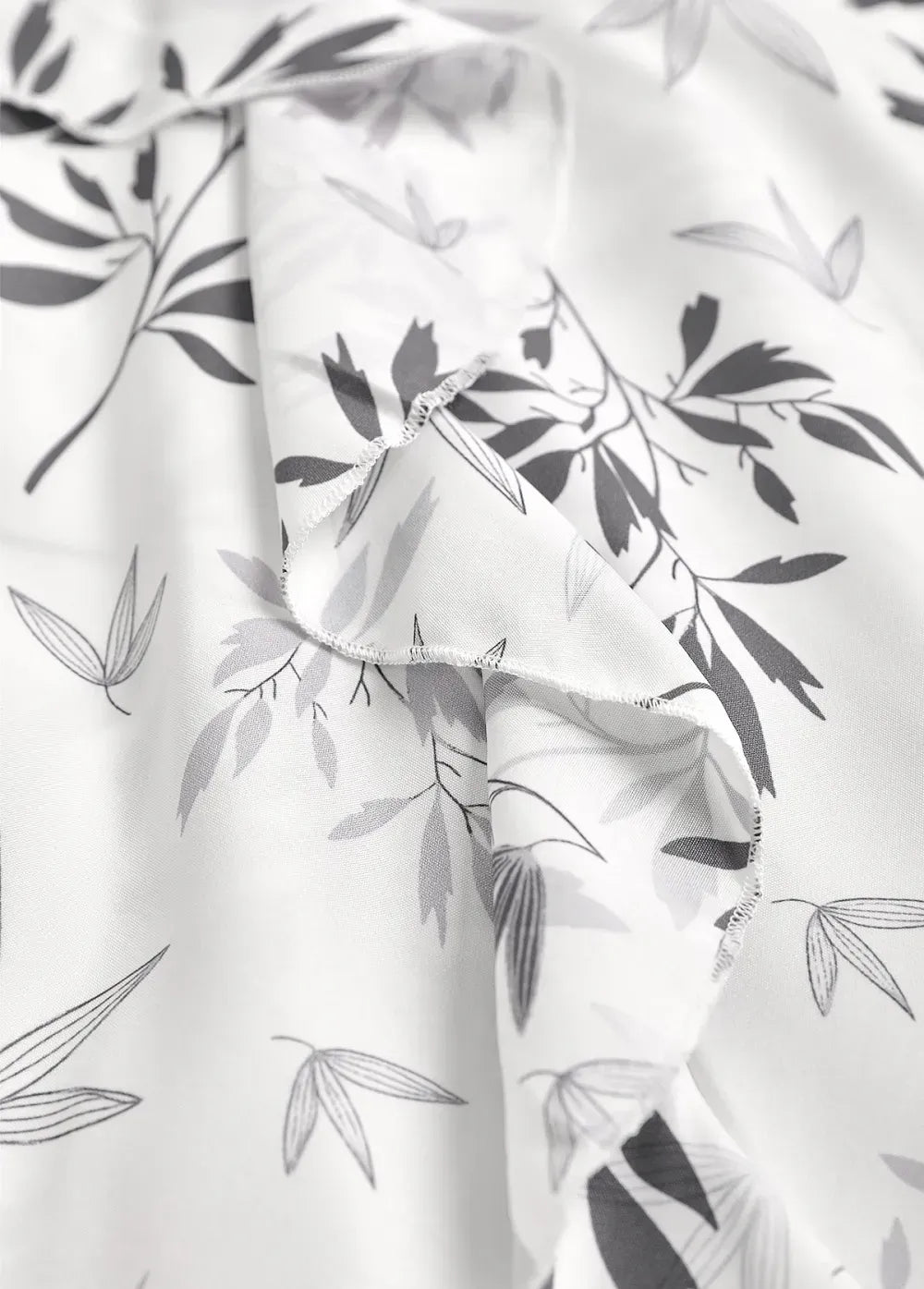 White Ruffle Leaf Print Half Sleeve V Neck Blouse