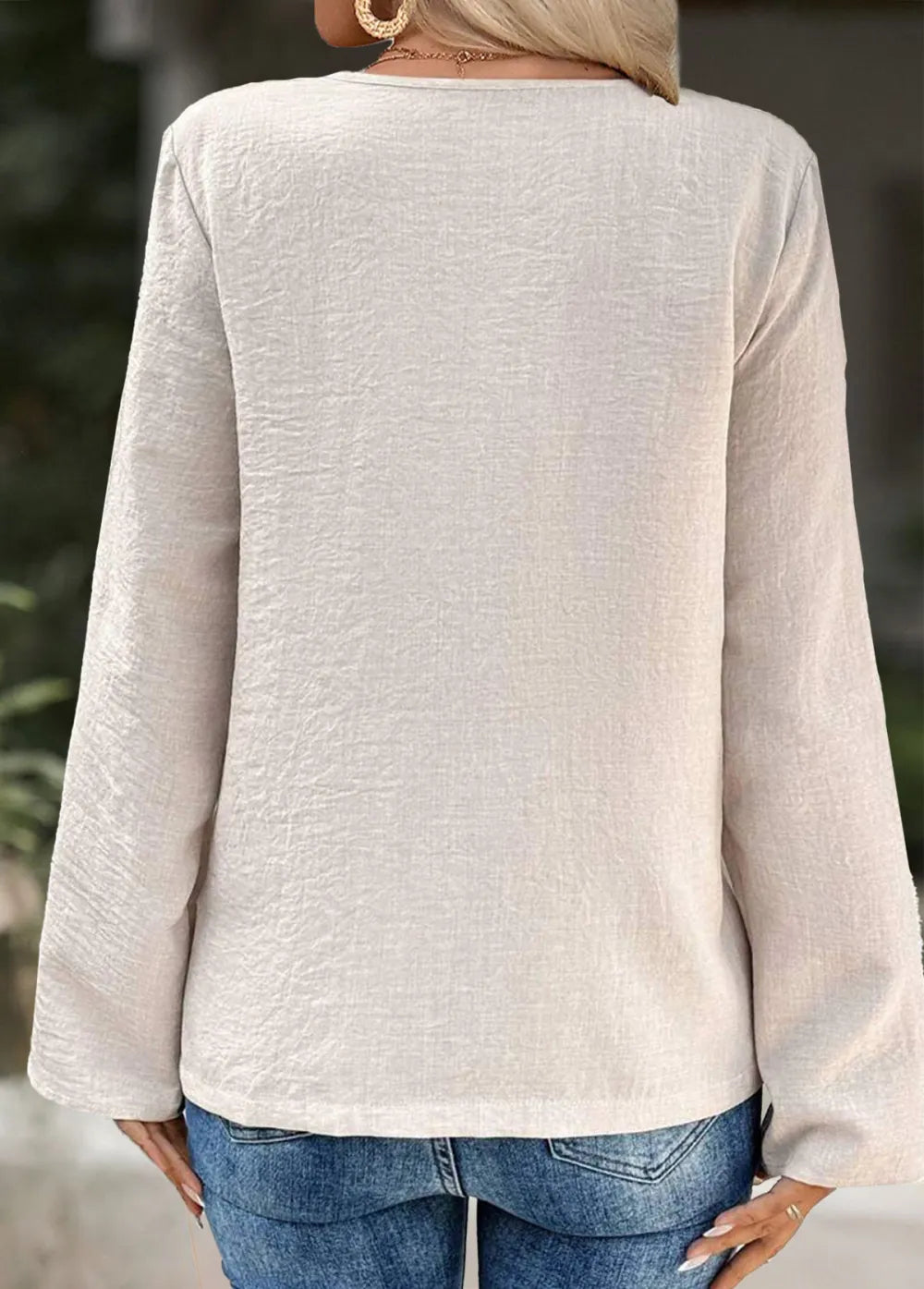 Beige 3/4 Sleeve Round Neck Blouse
