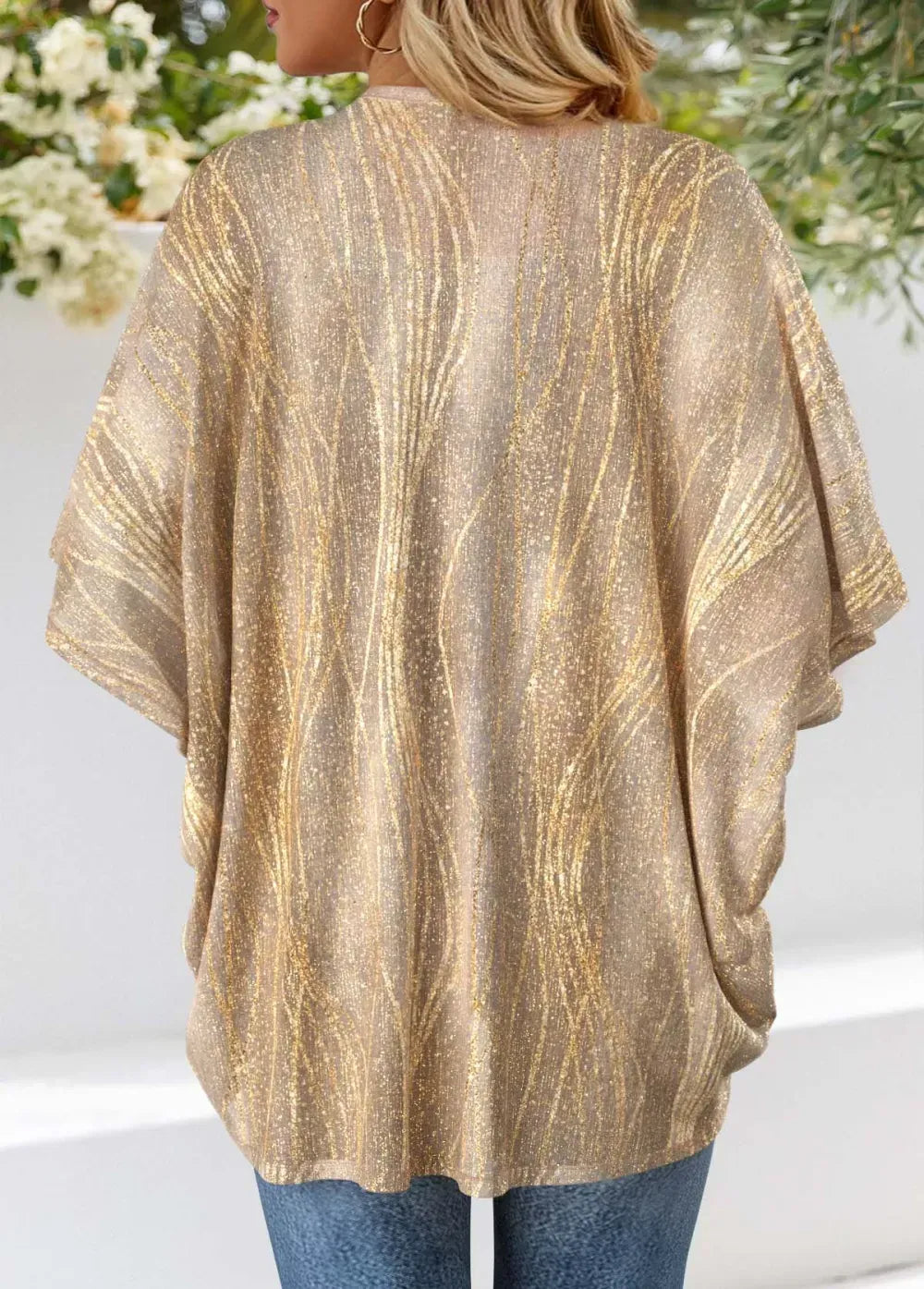 Geometric Print Half Sleeve Light Cardigan