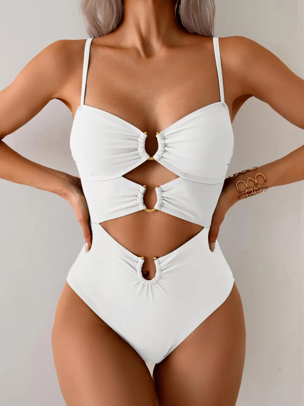 One Piece Swimsuit Ring Linked Monokini Sexy Bathing Suit Cutout Swim Suit