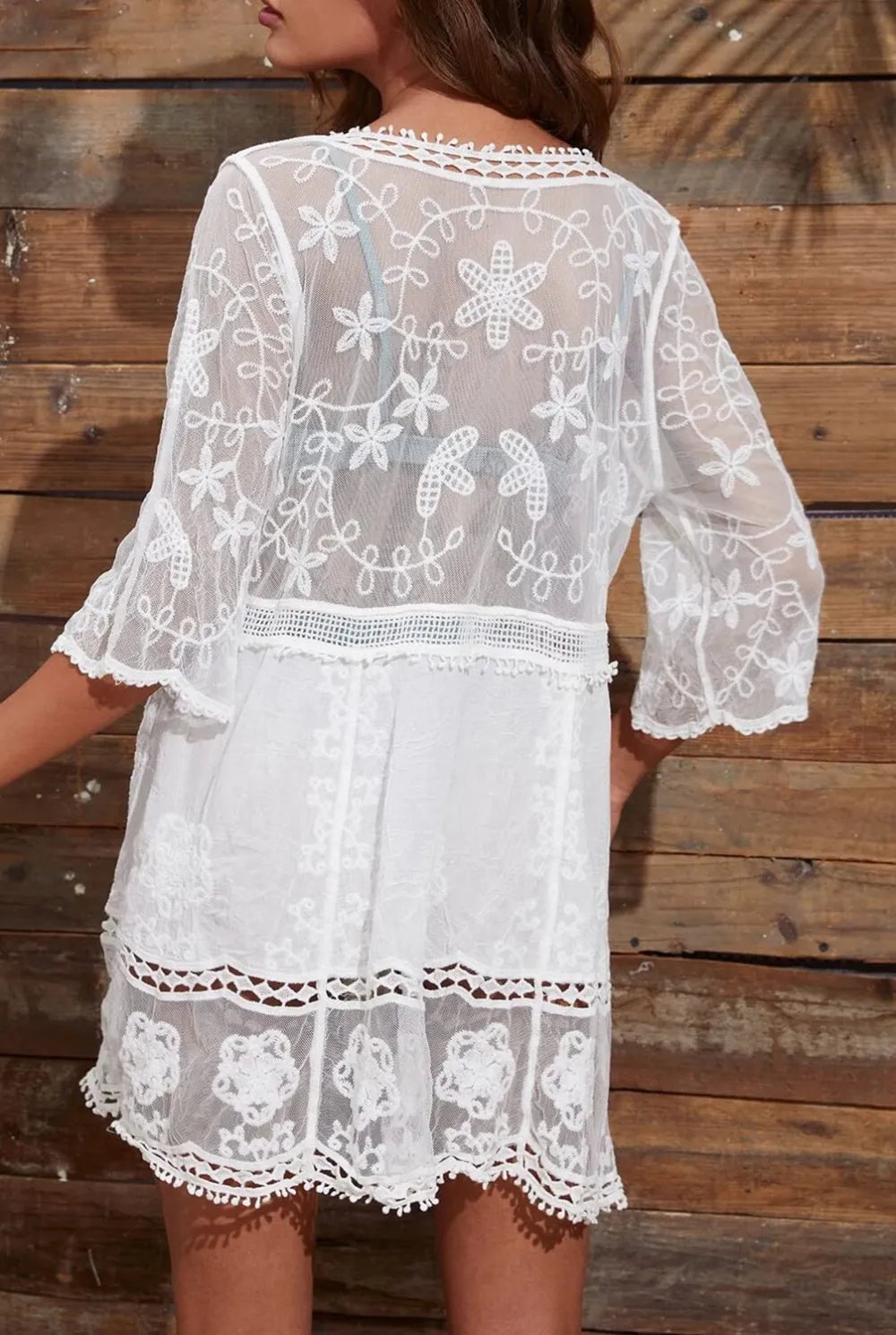 Women's Contrast Lace Bathing Suit Cover Up V-Neck Swimsuit Coverups Loose Swimwear Beach Dress Beachwear