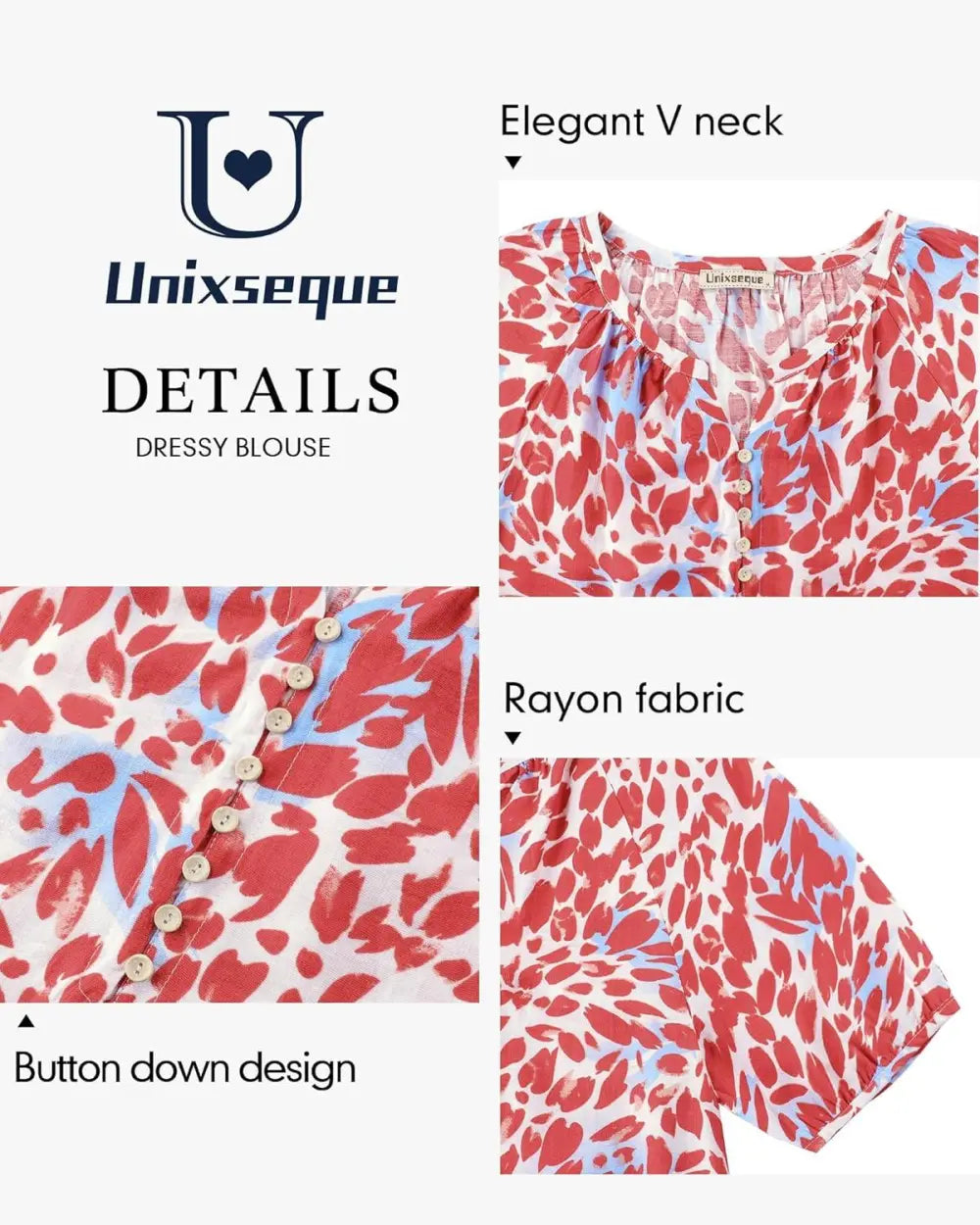 Unixseque Womens Summer Tops V Neck Short Sleeve Blouses Casual Button Down Shirts Floral Boho Clothing Trendy 2025