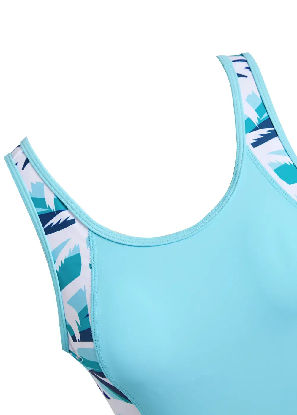 Cut Out Tropical Plants Print Cyan Tankini Set