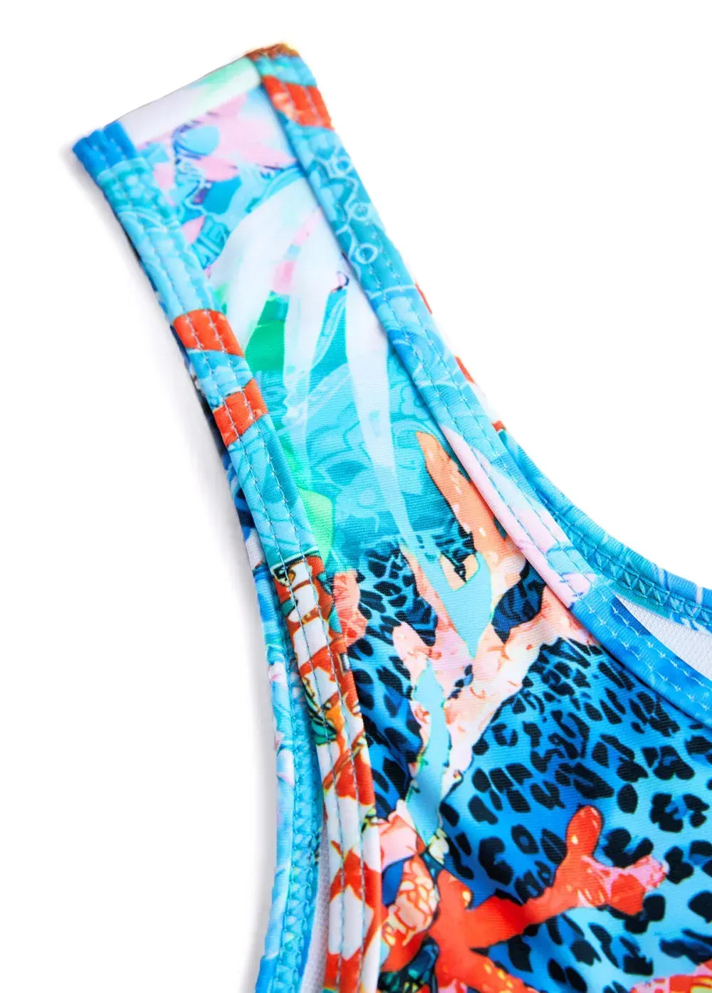 Tie Marine Life Print Cyan Tankini Set