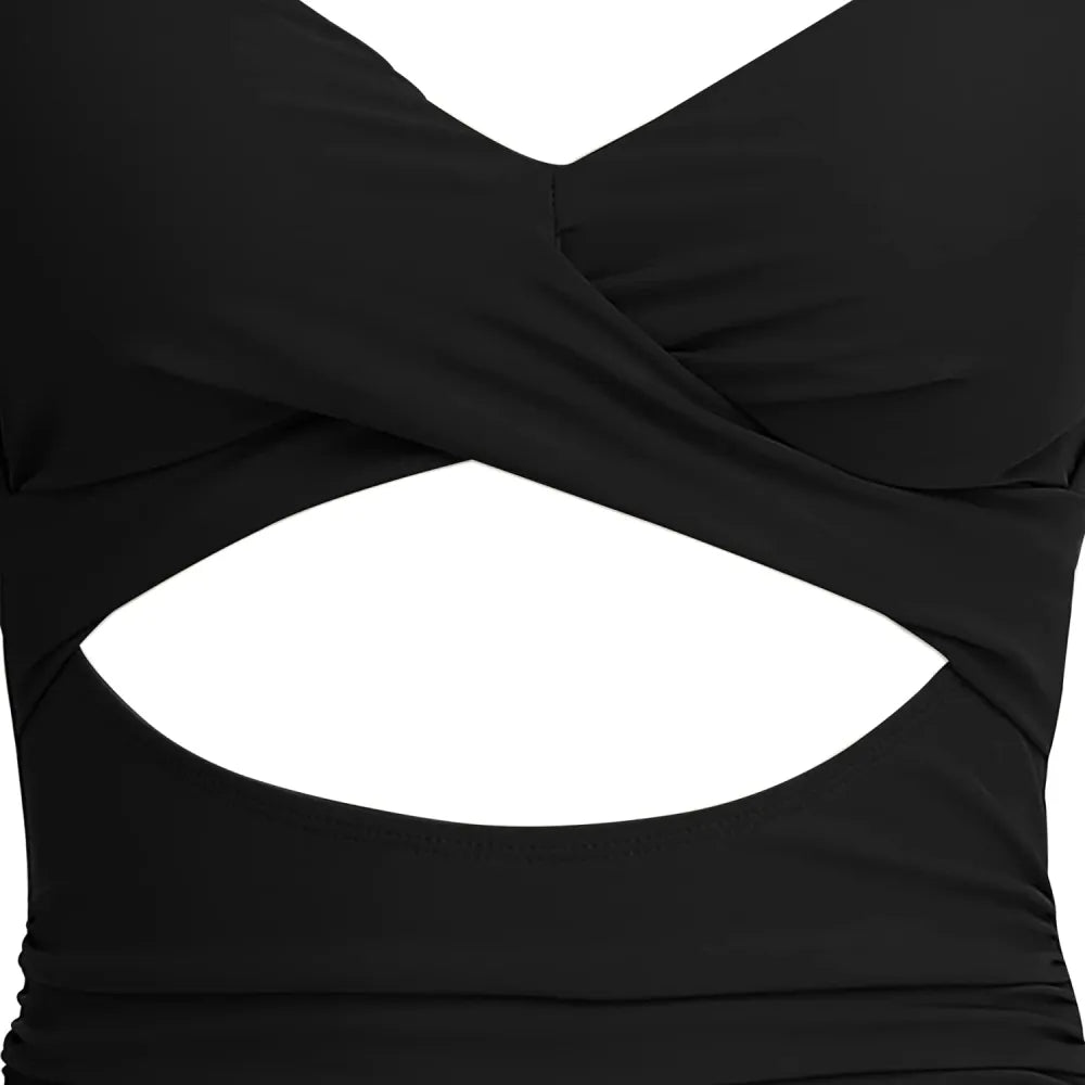 Women's One Piece Swimsuits Tummy Control Cutout High Waisted Bathing Suit Wrap Tie Back 1 Piece Swimsuit