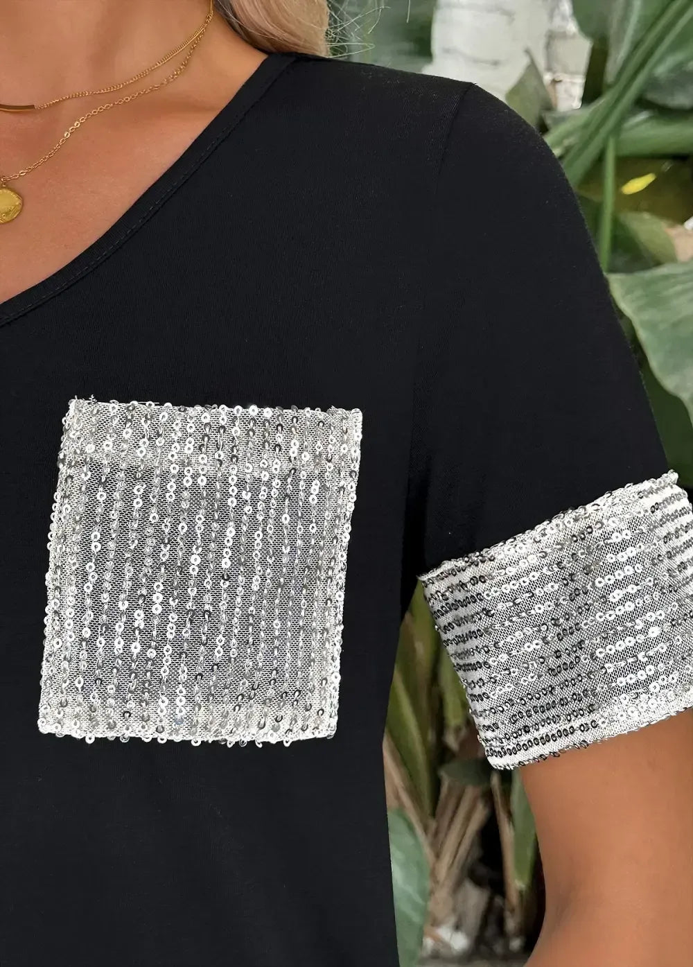 Black Short Sleeve V Neck T Shirt