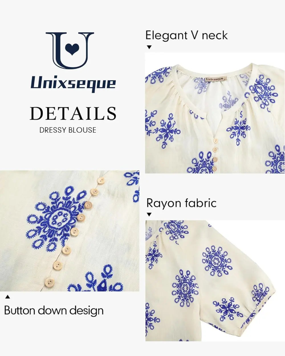 Unixseque Womens Summer Tops V Neck Short Sleeve Blouses Casual Button Down Shirts Floral Boho Clothing Trendy 2025