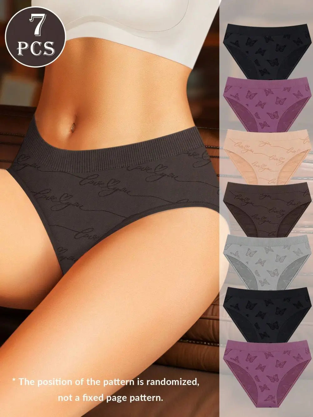 7pcs/Set Women Seamless Textured Underwear, Low Rise Fashionable Printed, Comfortable Fit
