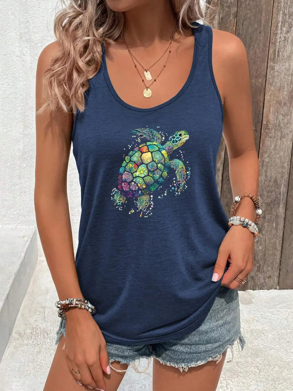 Women's Colorful Turtle Pattern Casual Tank Top