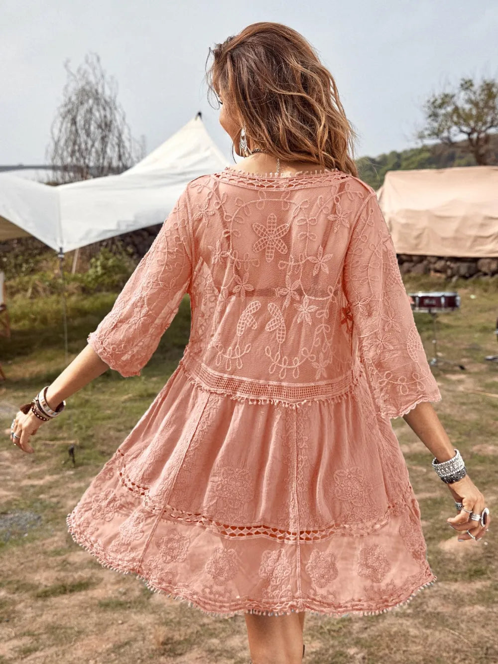 Women's Contrast Lace Bathing Suit Cover Up V-Neck Swimsuit Coverups Loose Swimwear Beach Dress Beachwear