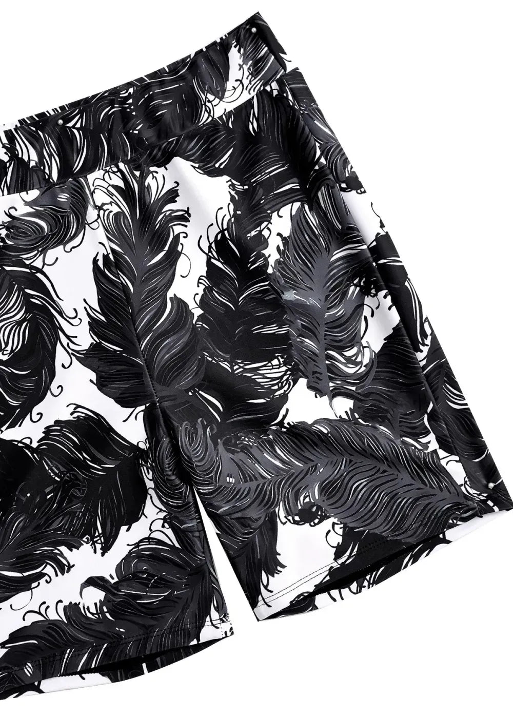 Surplice Feathers Print Black Tankini Set