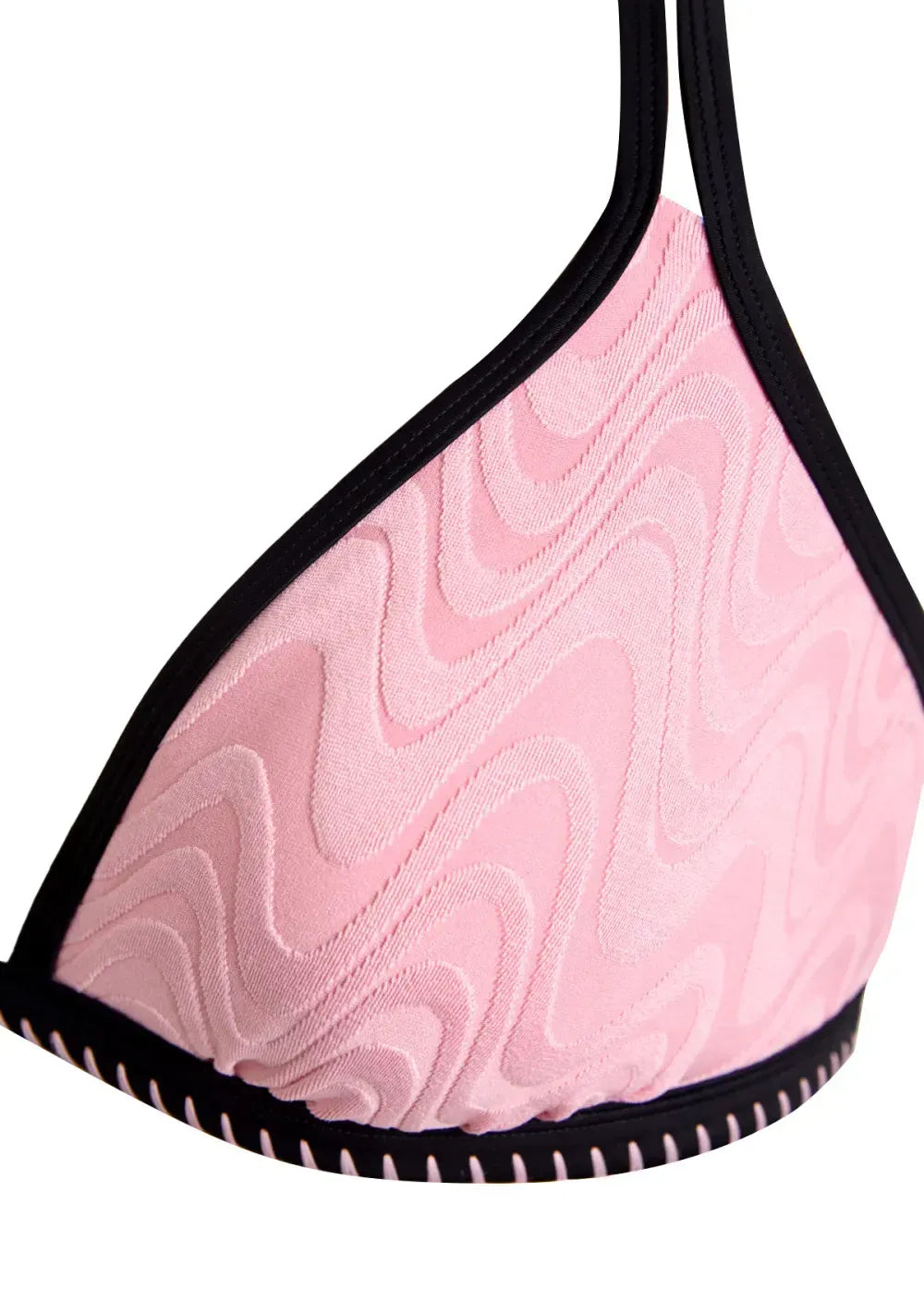 Contrast Binding Jacquard Light Pink Bikini Set