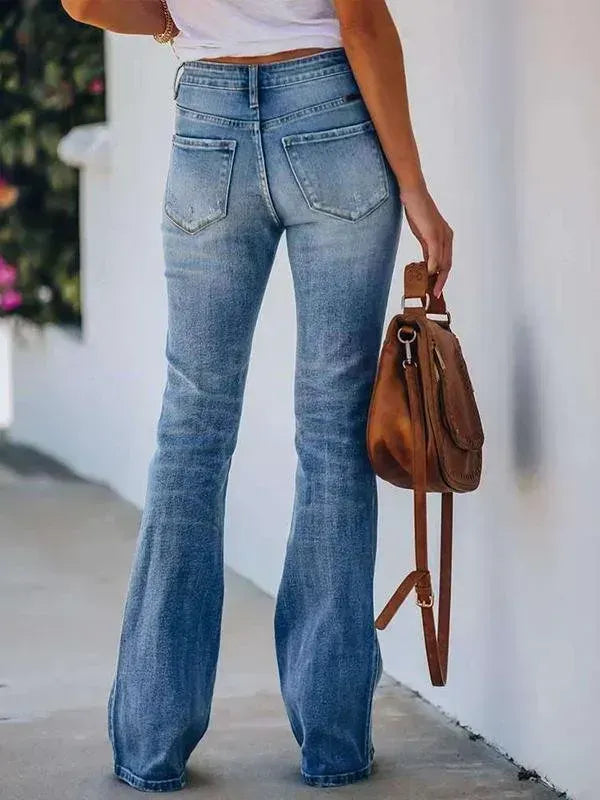 Casual High Waist Stretch Micro Flared  Women Jeans