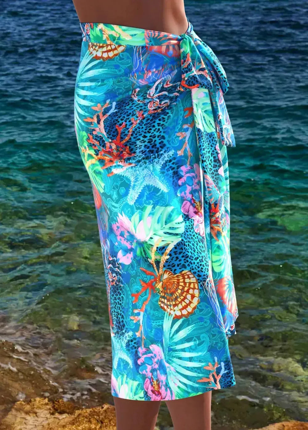 Bowknot Marine Life Print Cyan Cover Up