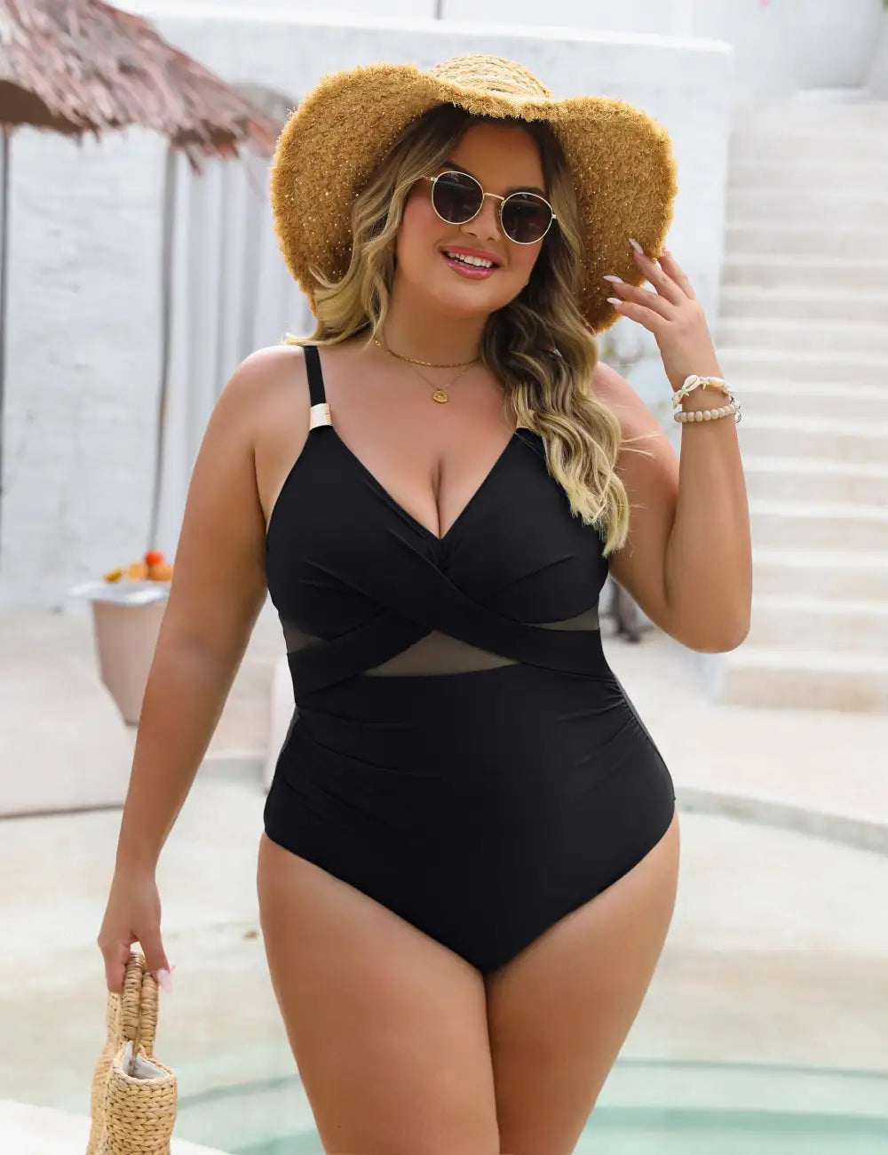 Full Coverage Mesh Metal Modest Tummy Control One Piece