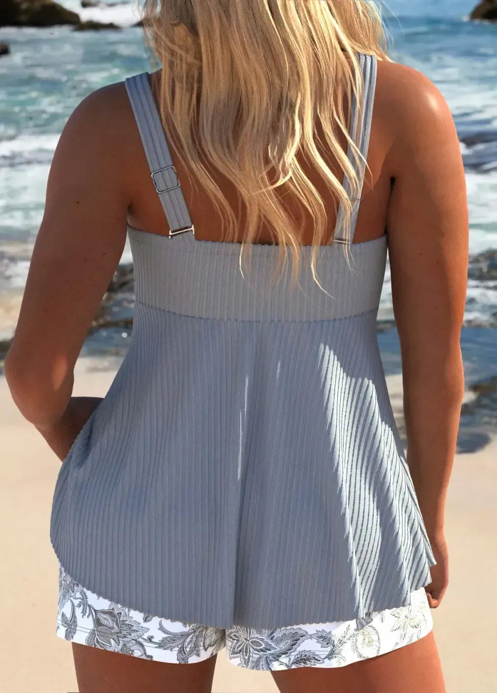 Patchwork Tribal Print Grey Tankini Set