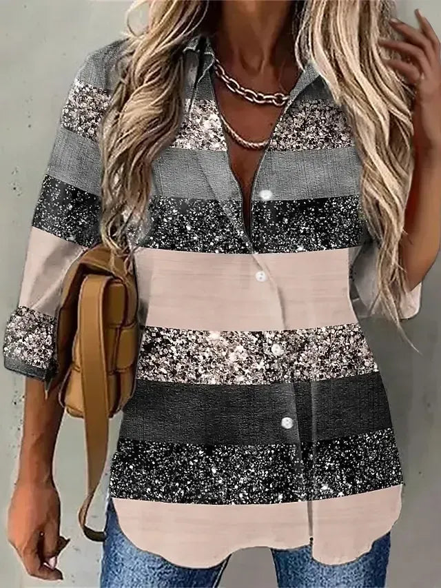 Women's Blouse Shirt Green Blue Purple Graphic Striped Button Print Long Sleeve Daily Weekend Streetwear Casual Shirt Collar Regular S