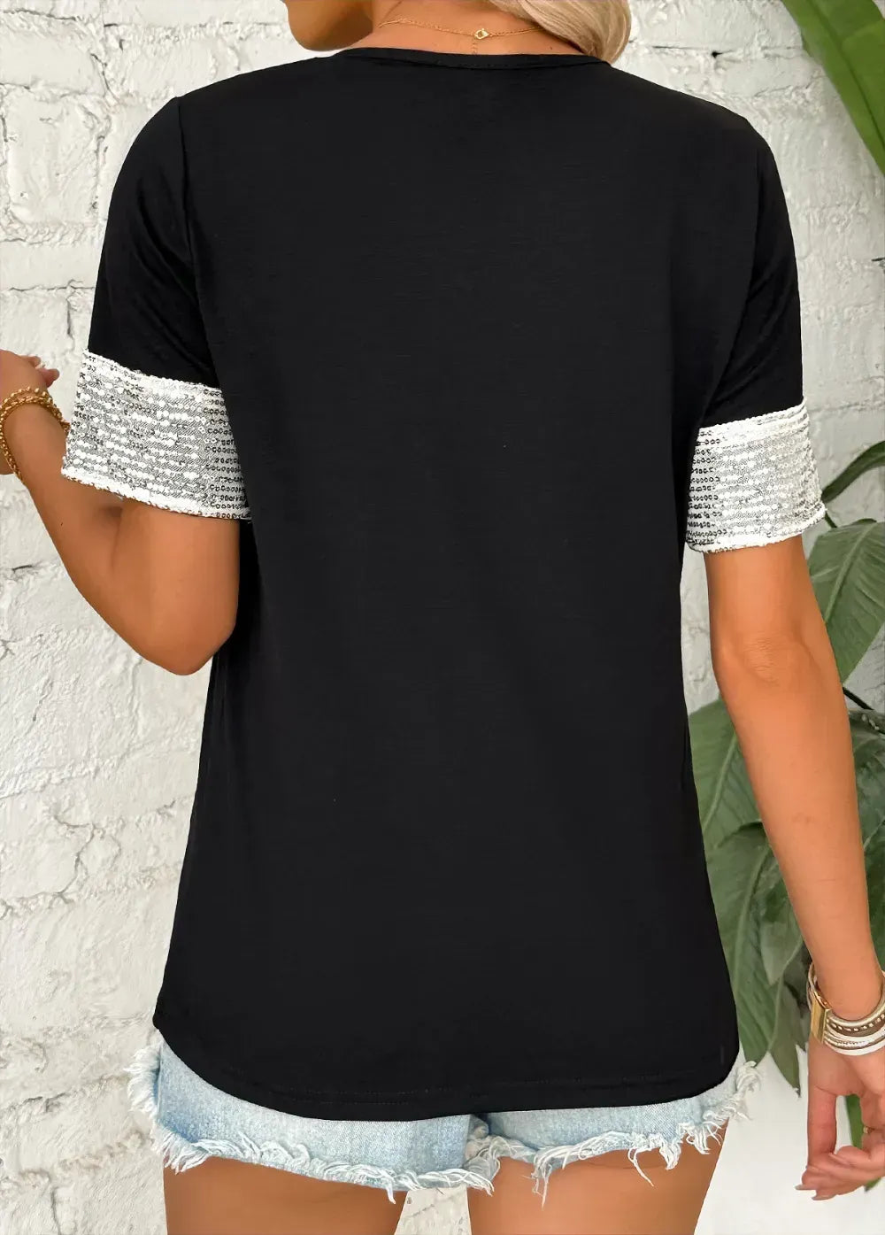 Black Short Sleeve V Neck T Shirt