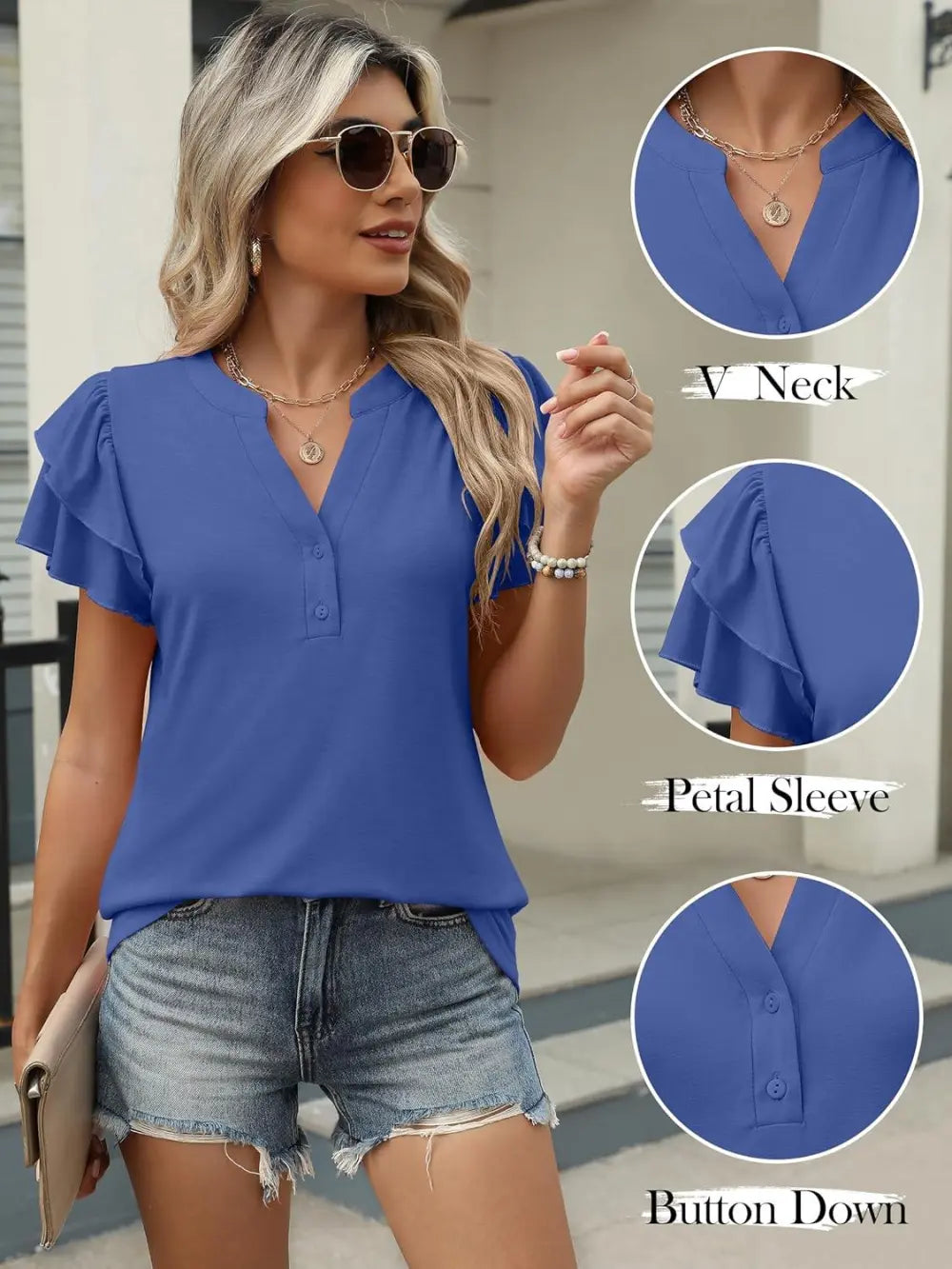 ANRABESS Womens Tops Dressy Casual Ruffle Short Sleeve V Neck Blouses Summer Button Down Business Work Elegant Shirts