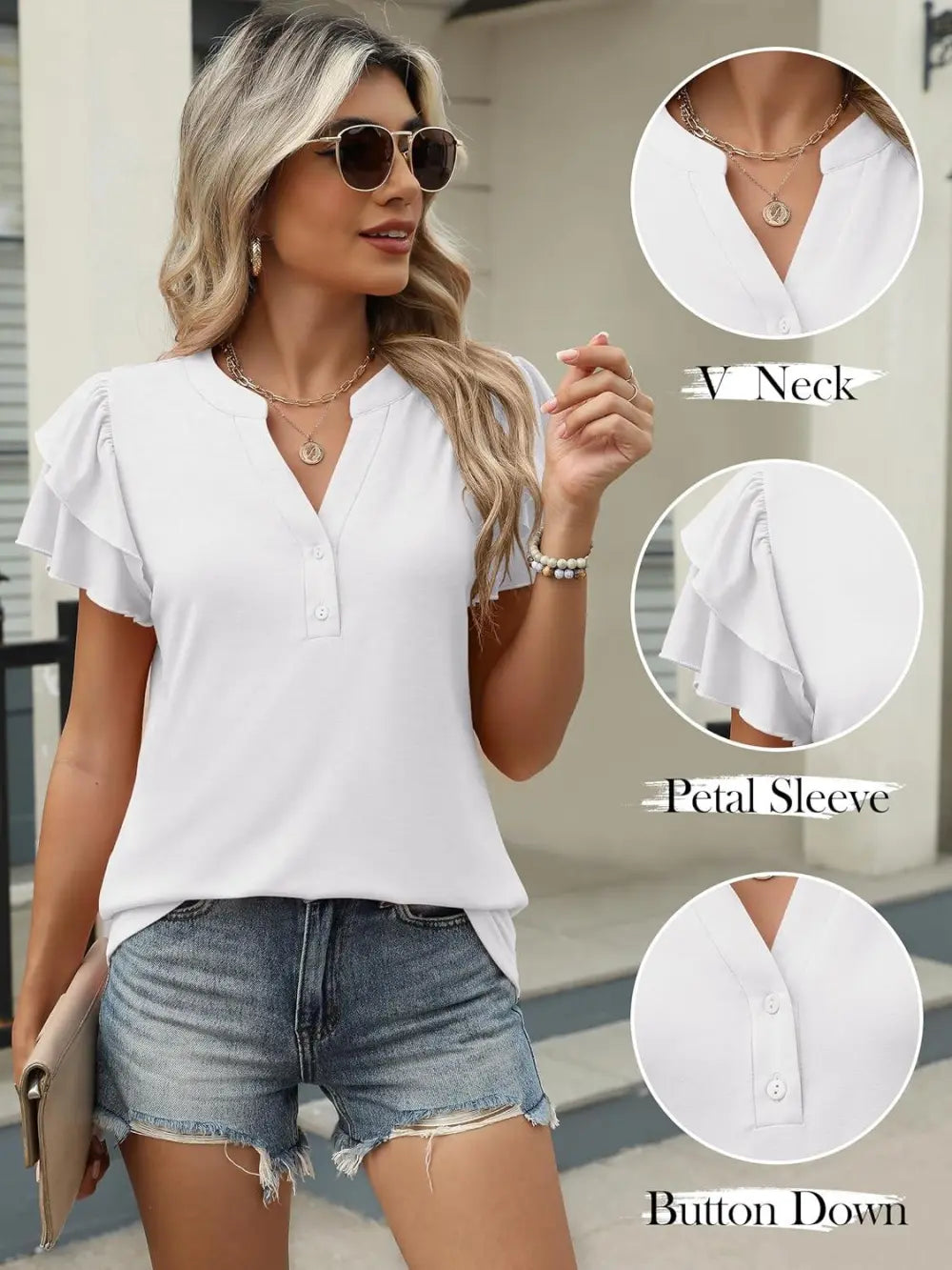 ANRABESS Womens Tops Dressy Casual Ruffle Short Sleeve V Neck Blouses Summer Button Down Business Work Elegant Shirts