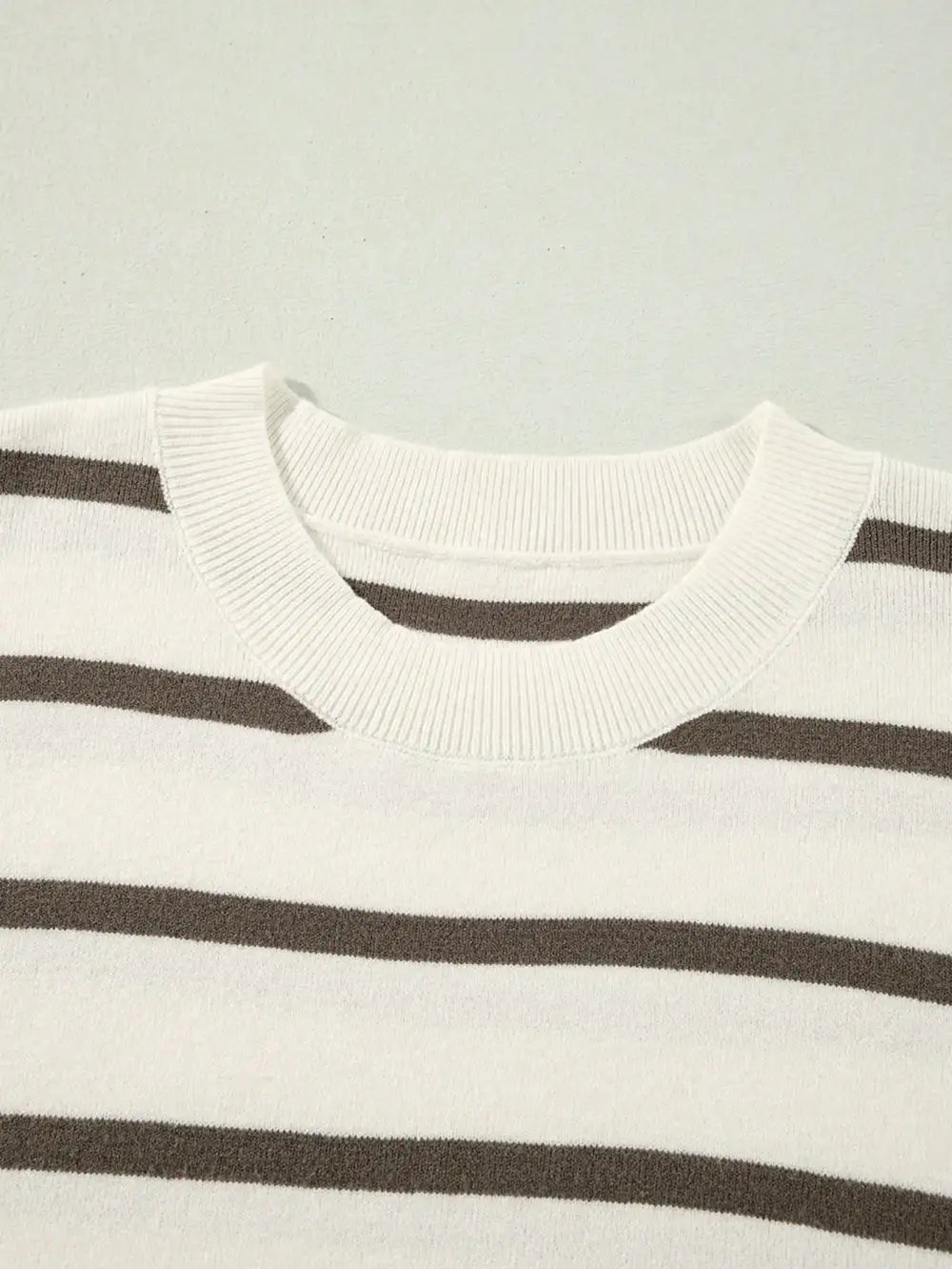 CILKOO Stripe Side Slits Crewneck Short Sleeve Sweater Tee
