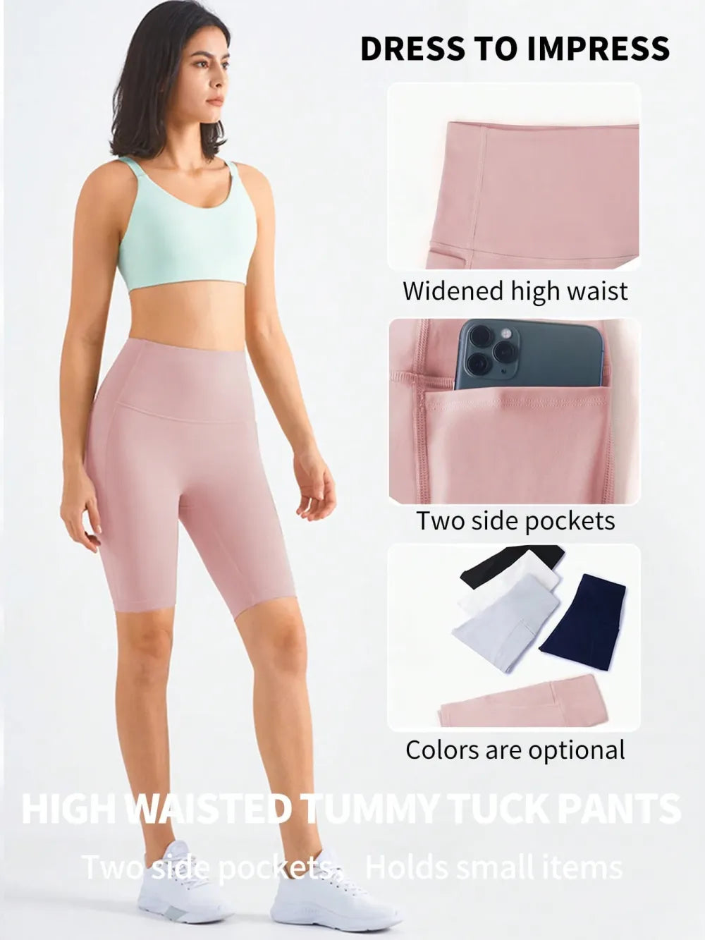 5 Pack Women's Biker Shorts With Pockets, 11