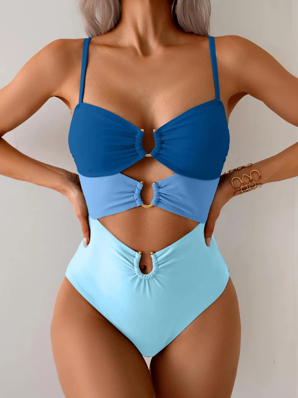 One Piece Swimsuit Ring Linked Monokini Sexy Bathing Suit Cutout Swim Suit