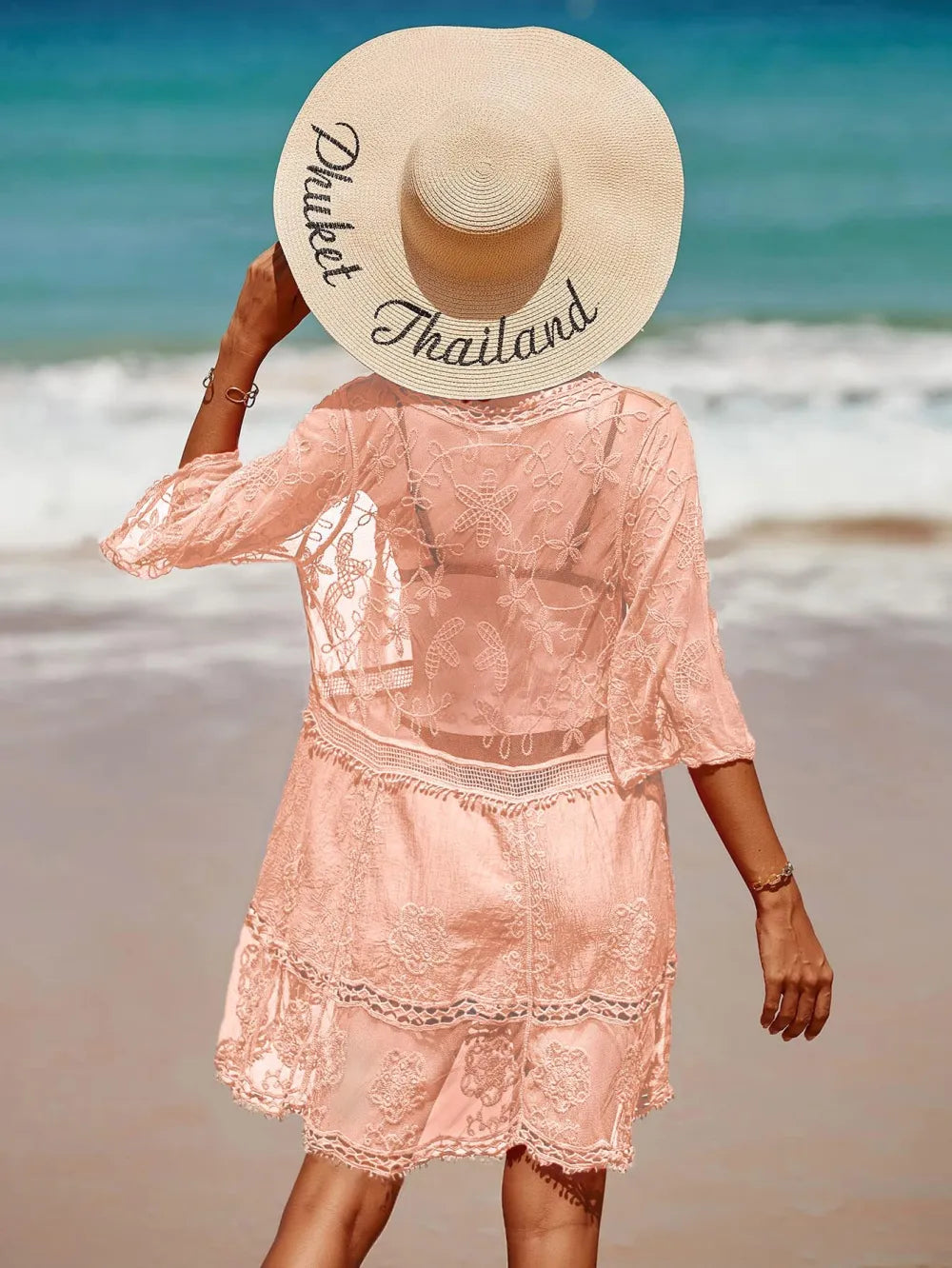 Women's Contrast Lace Bathing Suit Cover Up V-Neck Swimsuit Coverups Loose Swimwear Beach Dress Beachwear