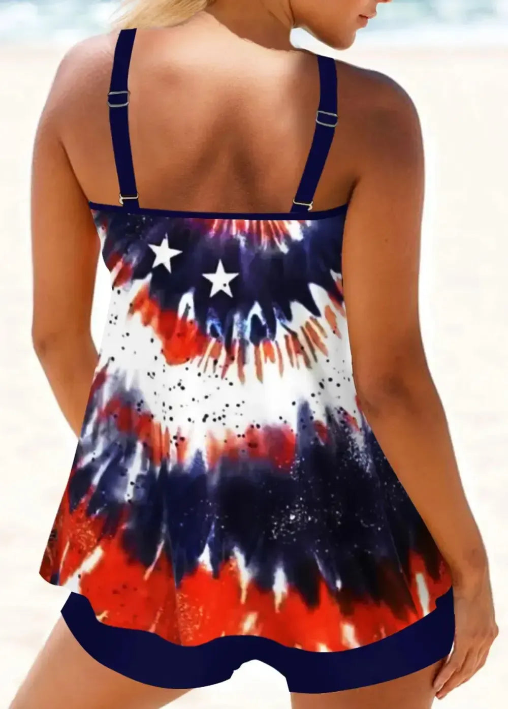 Circular Ring Tie Dye Print Navy Tankini Top