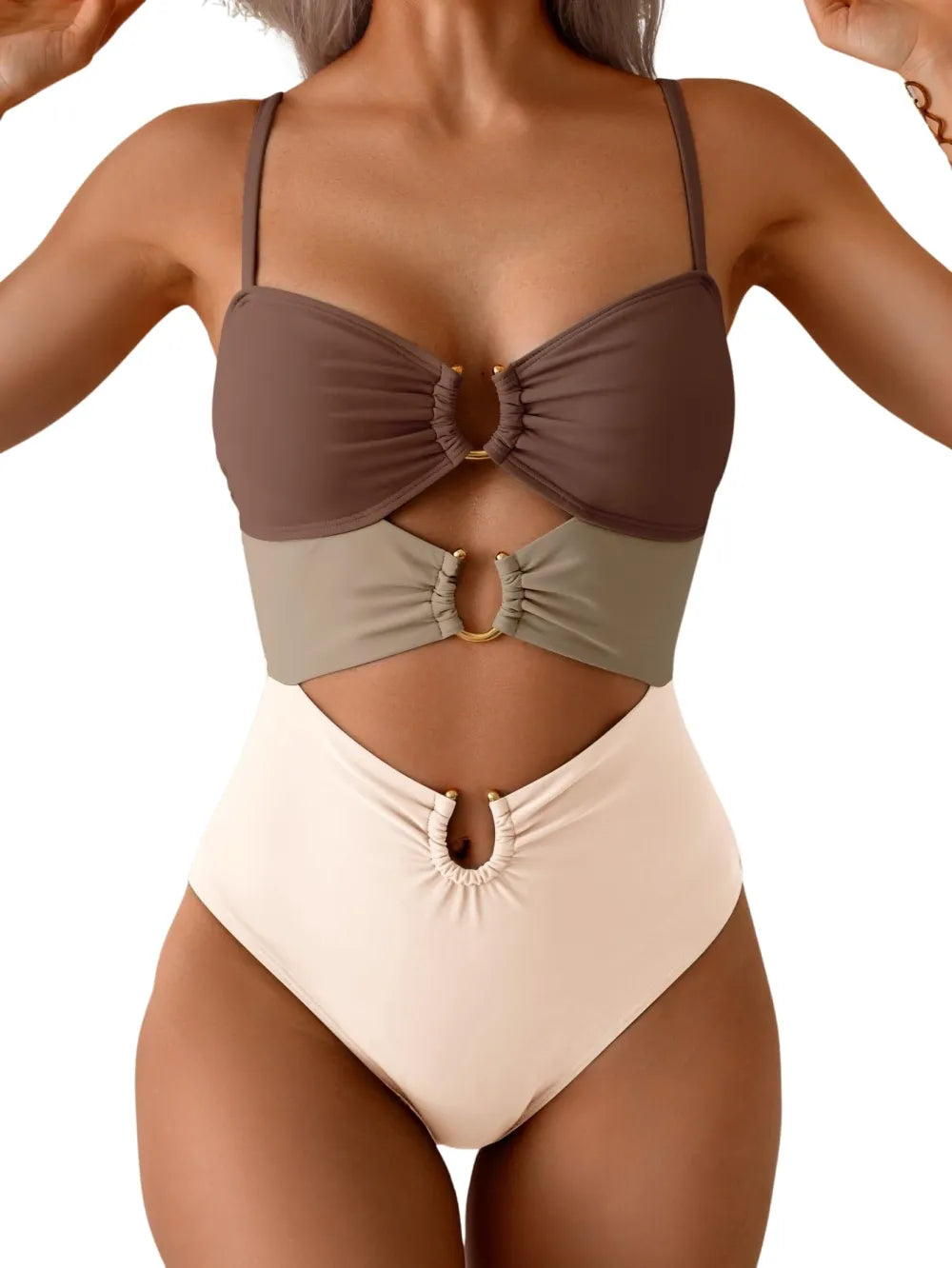 One Piece Swimsuit Ring Linked Monokini Sexy Bathing Suit Cutout Swim Suit