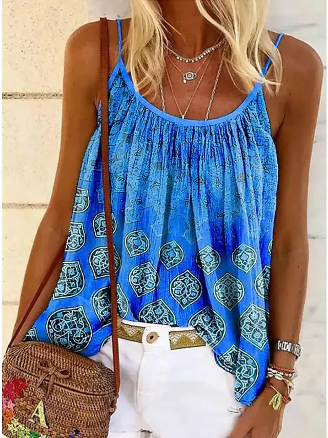 Women's Summer Tops Tank Top Pink Blue Orange Graphic Print Sleeveless Casual Weekend Basic Round Neck Regular S