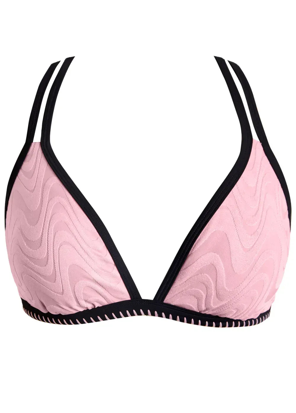 Contrast Binding Jacquard Light Pink Bikini Set