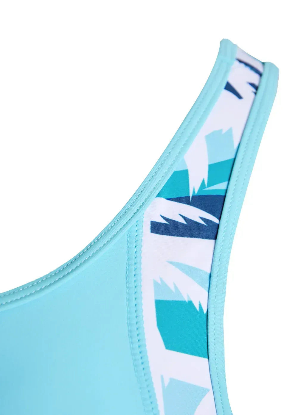 Cut Out Tropical Plants Print Cyan Tankini Set