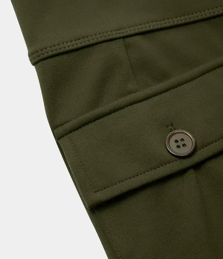 High Waisted Button Side Flap Pocket Flare Casual Cargo Pants