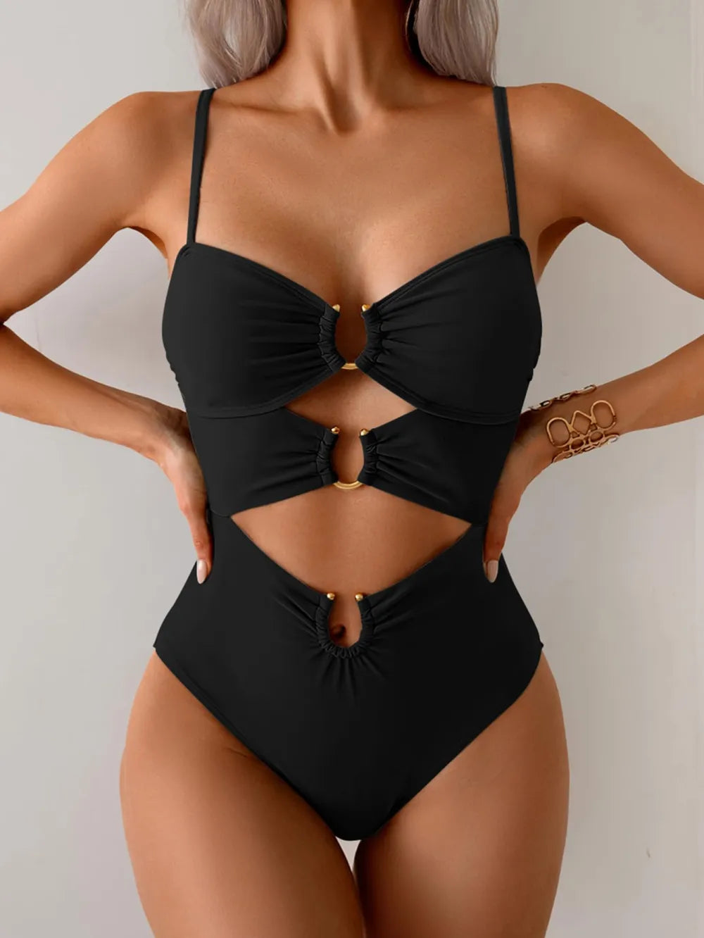 One Piece Swimsuit Ring Linked Monokini Sexy Bathing Suit Cutout Swim Suit