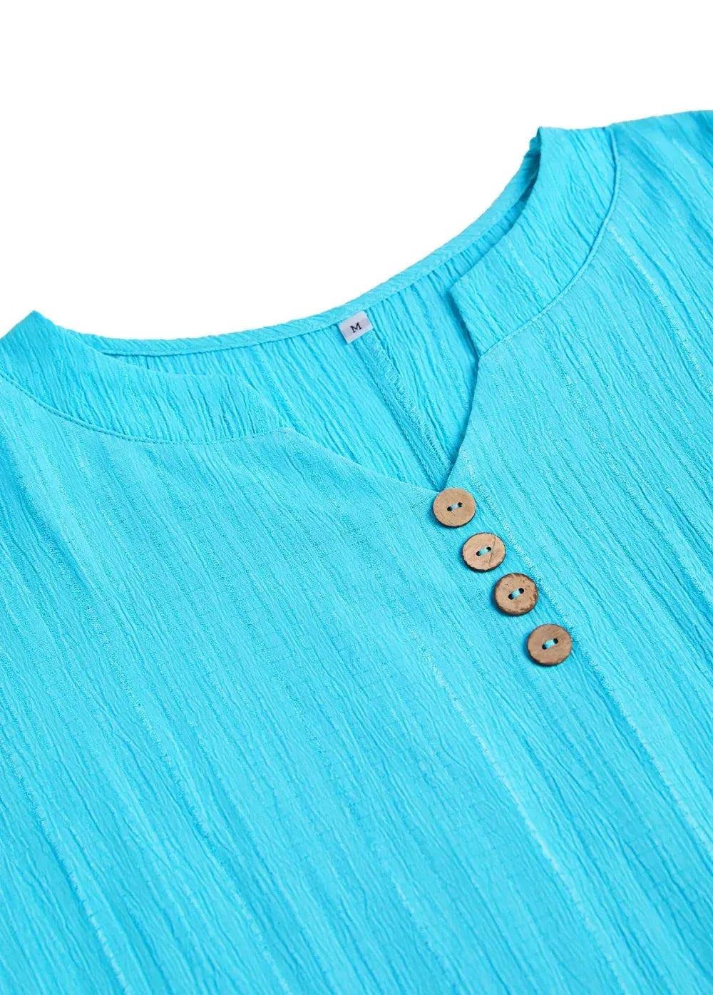Blue Button Short Sleeve Split Neck T Shirt