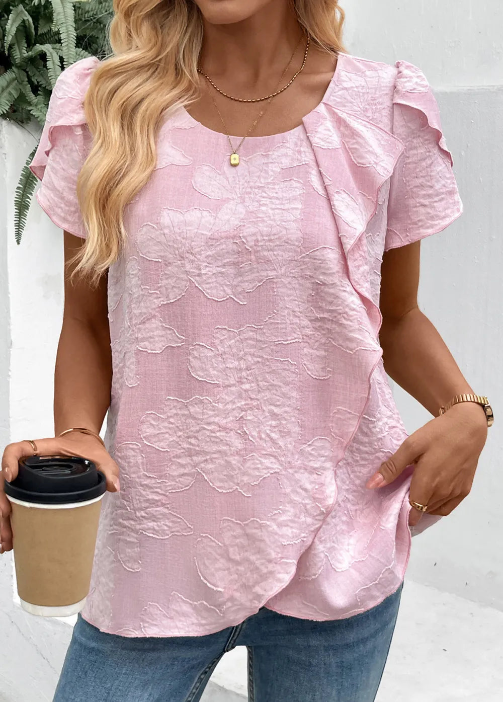 Pink Short Sleeve Round Neck T Shirt