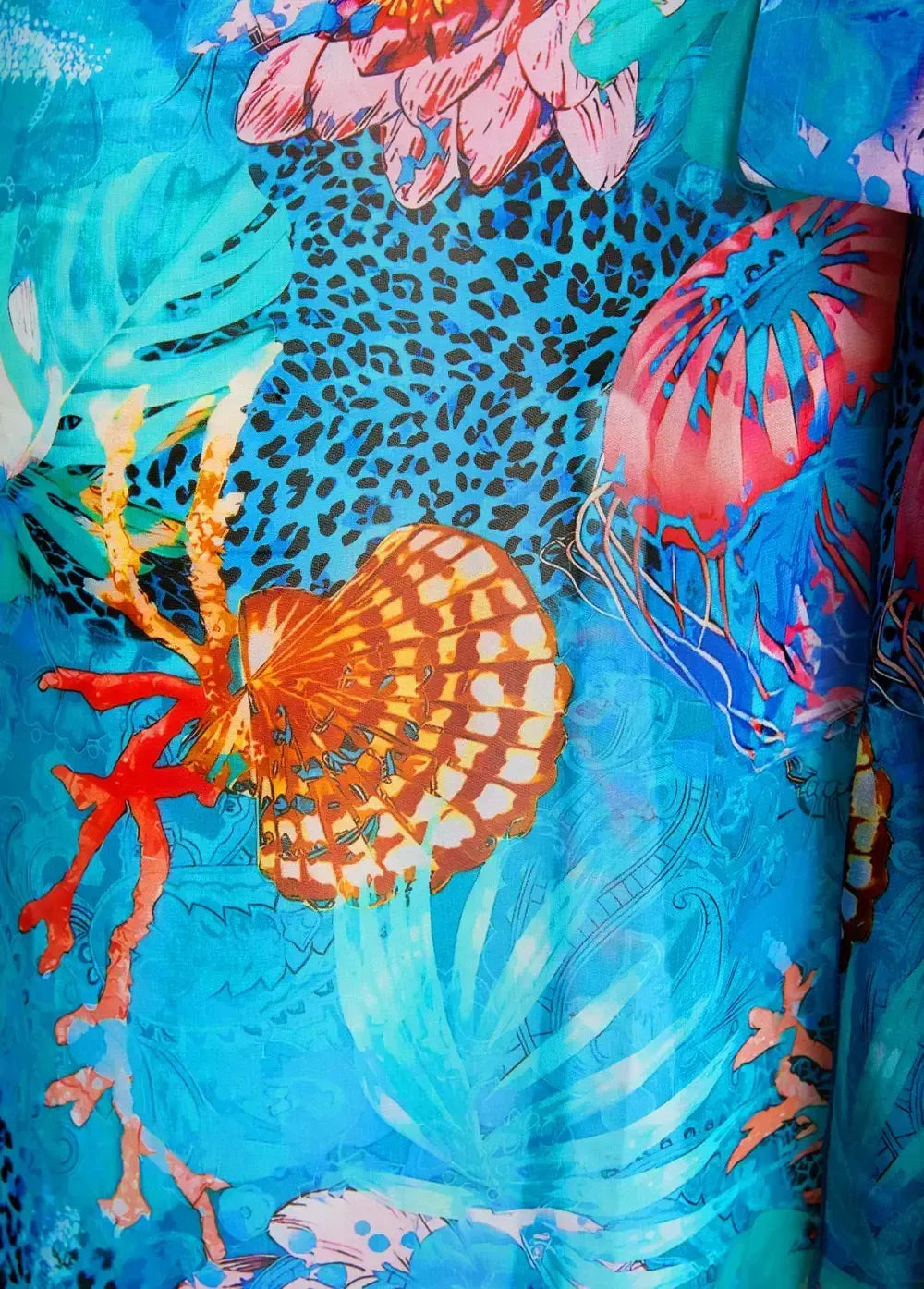 Bowknot Marine Life Print Cyan Cover Up