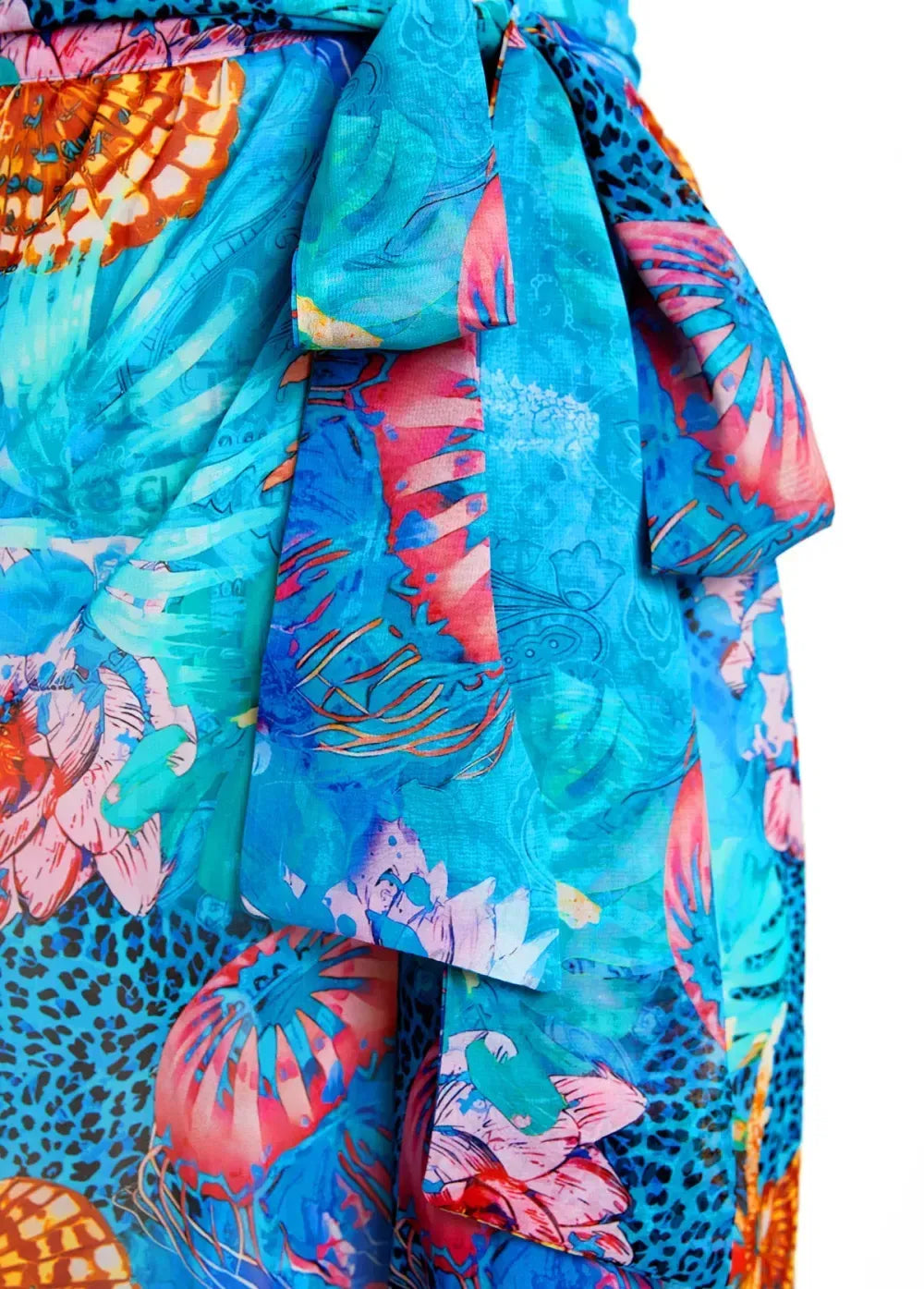 Bowknot Marine Life Print Cyan Cover Up
