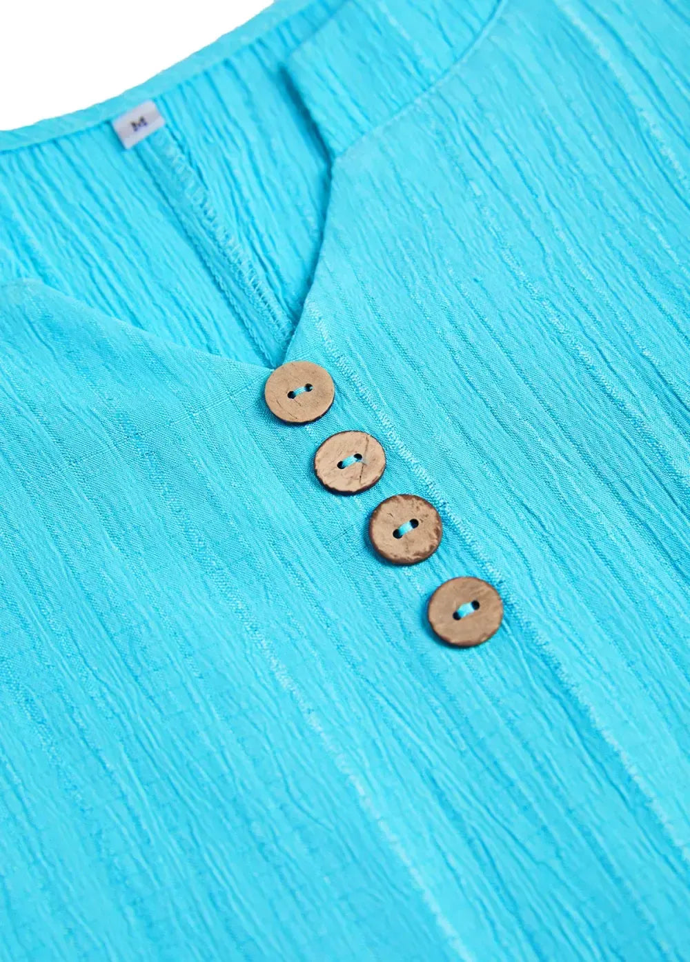 Blue Button Short Sleeve Split Neck T Shirt