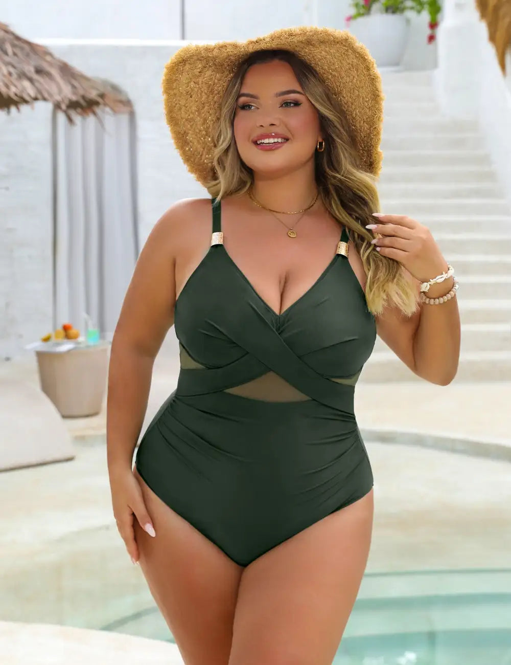 Full Coverage Mesh Metal Modest Tummy Control One Piece